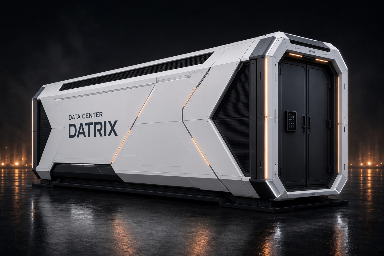 Container data center DATRIX — white enclosure, exterior view